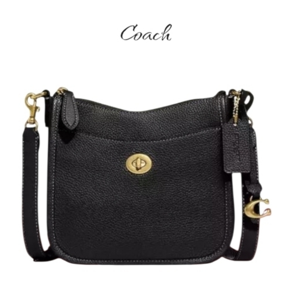 Coach Chaise Crossbody Bag Black Pebble Leather Gold Hardware Messenger